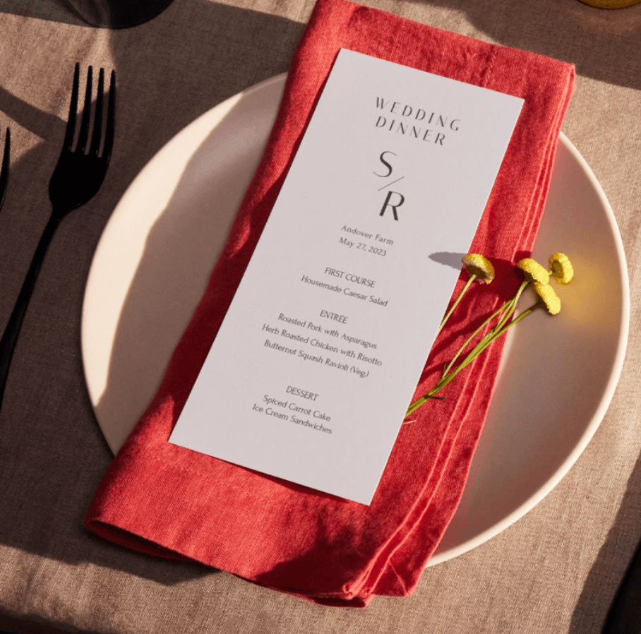 dinner menu - wedding reception